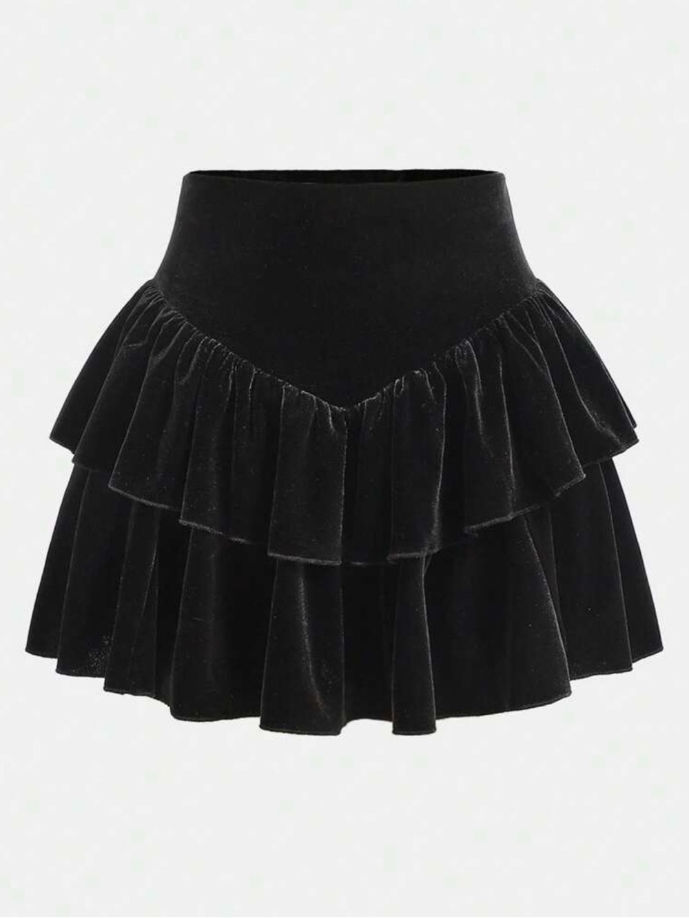 Black Velvet Tiered Ruffle Mini Skirt